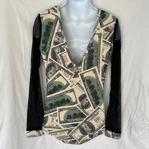 Dance Costume - CH LG - Dinero, Money, Hip Hop, Leotard w/ mesh sleeves - Picture 2 of 2